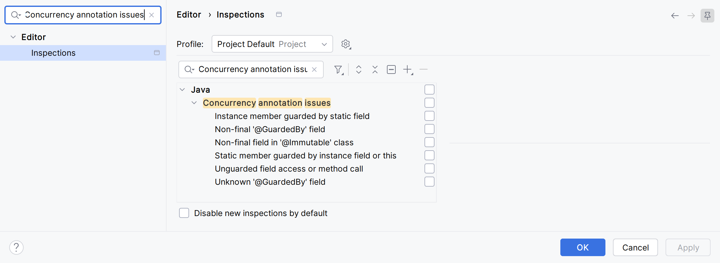 IntelliJ IDEA 2026.2의 Concurrency annotation issues 인스펙션 목록